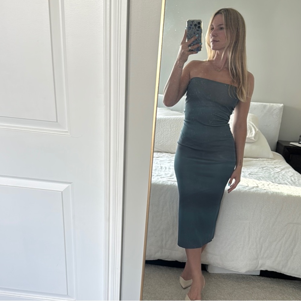 Zara Blue Strapless Bodycon Dress for Weddings